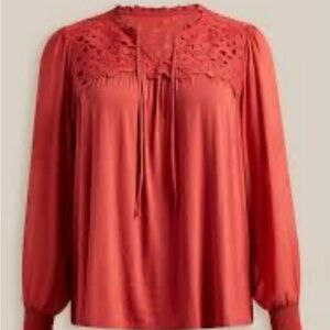 Torrid Super Soft Chiffon Sleeve Lace Inset Tie Detail top